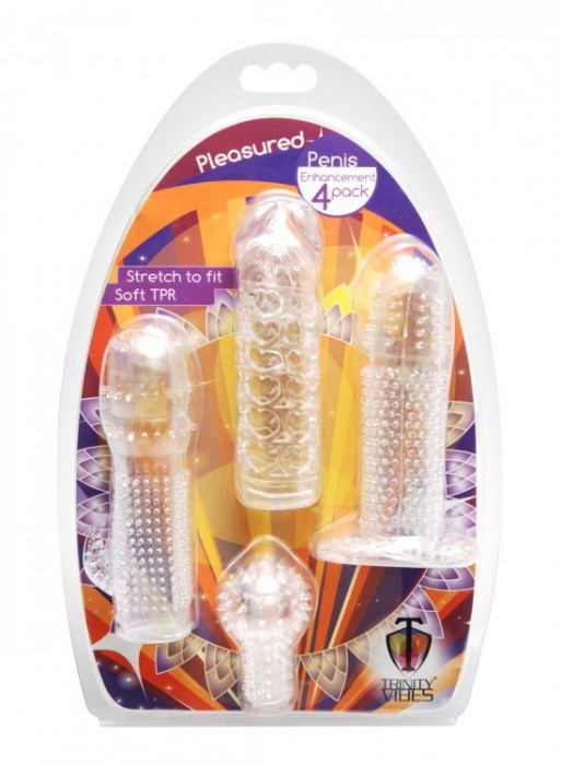 Набор из 4 насадок на член Pleasured Penis Enhancement Sleeve 4 Pack - XR Brands - в Москве купить с доставкой