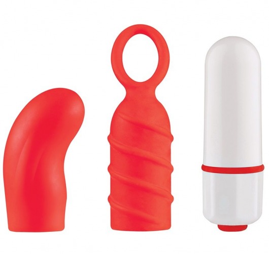 Вибропуля с двумя красными силиконовыми насадками NEON TEASING TRAVELLER 10FUNC. BULLET - Dream Toys