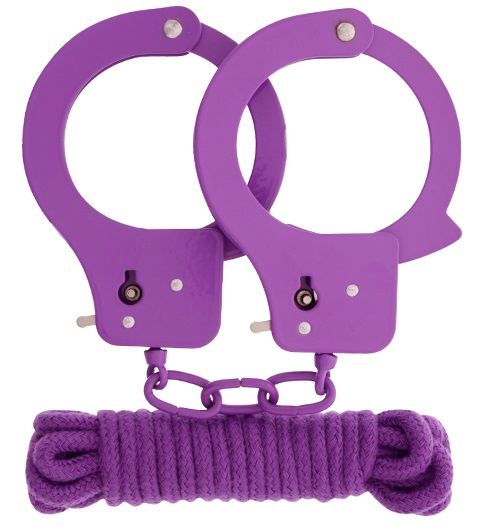 Фиолетовые наручники из листового металла в комплекте с веревкой BONDX METAL CUFFS LOVE ROPE SET - Dream Toys - купить с доставкой в Москве
