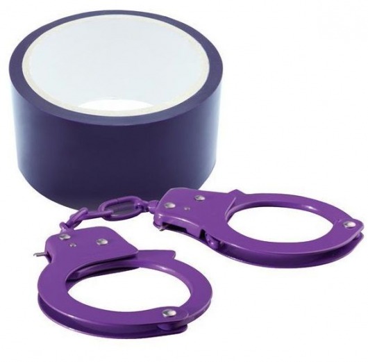 Набор для фиксации BONDX METAL CUFFS AND RIBBON: фиолетовые наручники из листового материала и липкая лента - Dream Toys - купить с доставкой в Москве