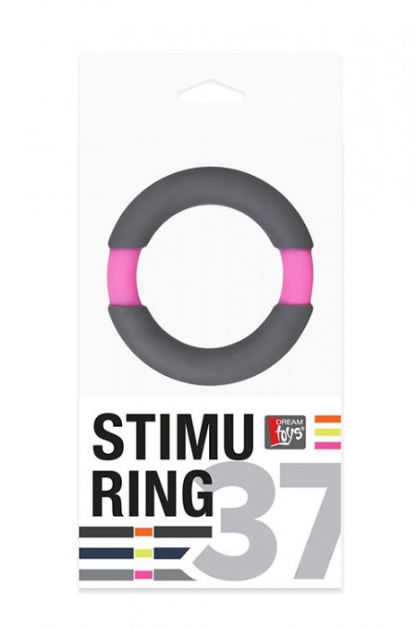 Серое эрекционное кольцо NEON STIMU RING 37MM GREY/PINK - Dream Toys - в Москве купить с доставкой
