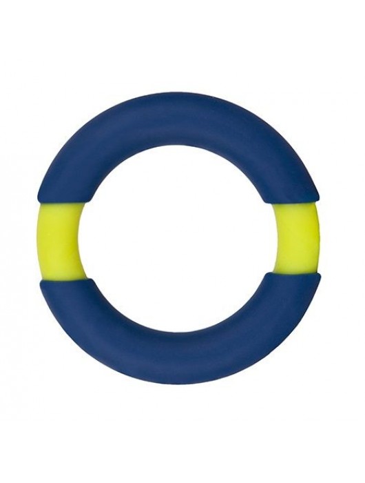 Синее эрекционное кольцо NEON STIMU RING 42MM BLUE/YELLOW - Dream Toys - в Москве купить с доставкой