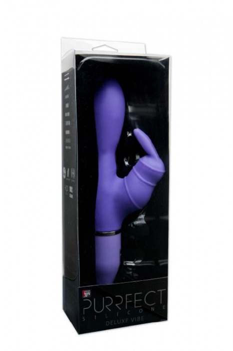 Фиолетовый вибратор с клиторальным отростком PURRFECT SILICONE DELUXE DUO VIBE - Dream Toys