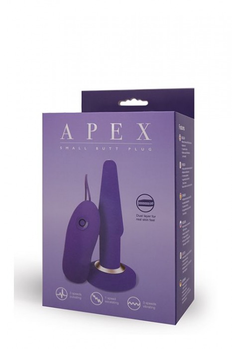 Фиолетовая анальная вибропробка APEX BUTT PLUG SMALL PURPLE - 14 см. - Seven Creations