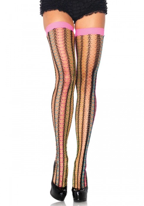 Яркие чулки в полосочку от Leg Avenue Rainbow Thorn с однотонной резиночкой - Leg Avenue купить с доставкой
