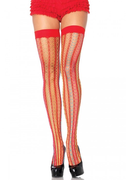 Яркие чулки в полосочку от Leg Avenue Rainbow Thorn с однотонной резиночкой - Leg Avenue купить с доставкой