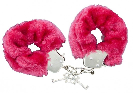 Красные меховые наручники с ключиками Furry Handcuffs - Blush Novelties - купить с доставкой в Москве