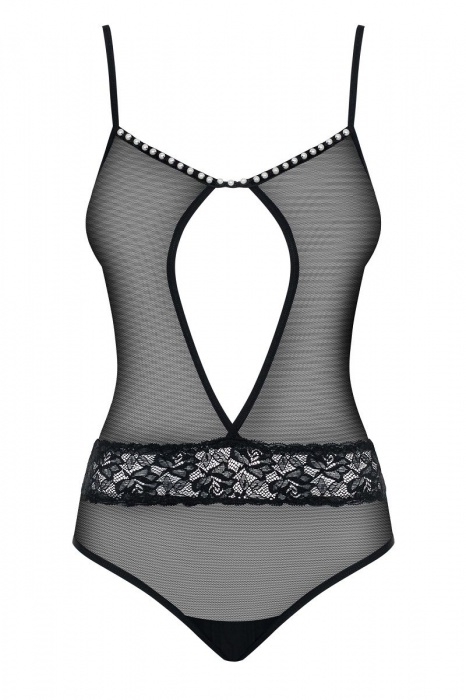 Прозрачное боди с бусинками на декольте - Obsessive купить с доставкой