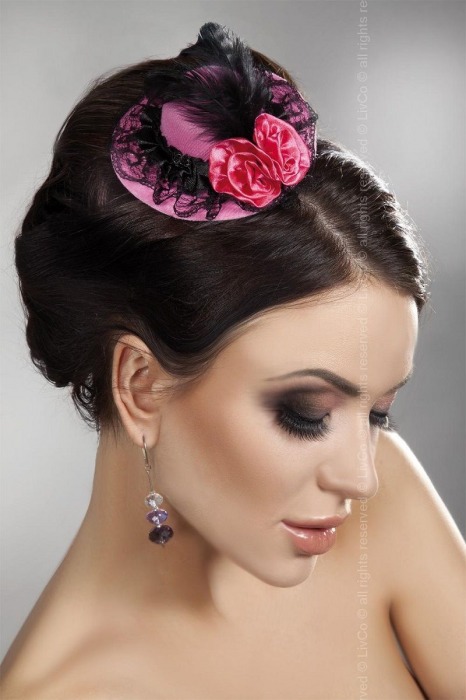 Розовая мини-шляпка с кружевом и цветами - Livia Corsetti купить с доставкой