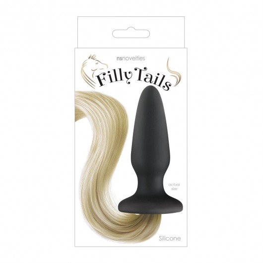 Чёрная анальная пробка с хвостом цвета блонд Filly Tails Palomino - NS Novelties