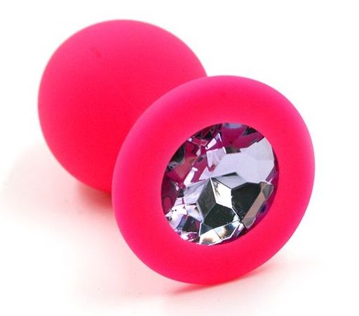 Розовая силиконовая анальная пробка с розовым кристаллом - 7 см. - Kanikule - купить с доставкой в Москве