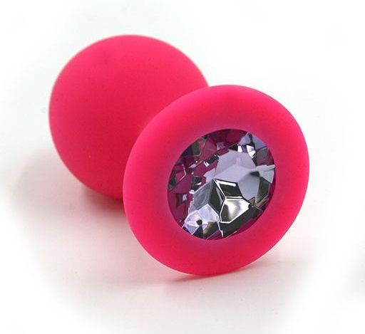 Розовая силиконовая анальная пробка с светло-фиолетовым кристаллом - 7 см. - Kanikule - купить с доставкой в Москве
