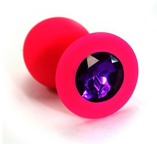 Розовая силиконовая анальная пробка с темно-фиолетовым кристаллом - 7 см. - Kanikule - купить с доставкой в Москве