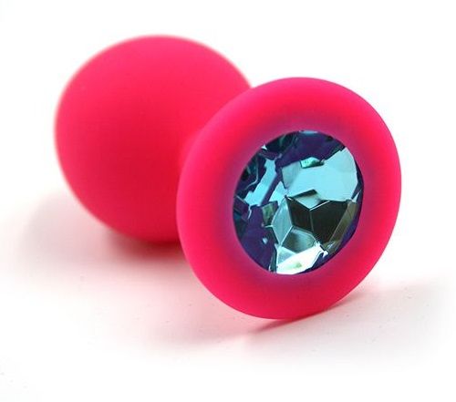 Розовая силиконовая анальная пробка с голубым кристаллом - 7 см. - Kanikule - купить с доставкой в Москве