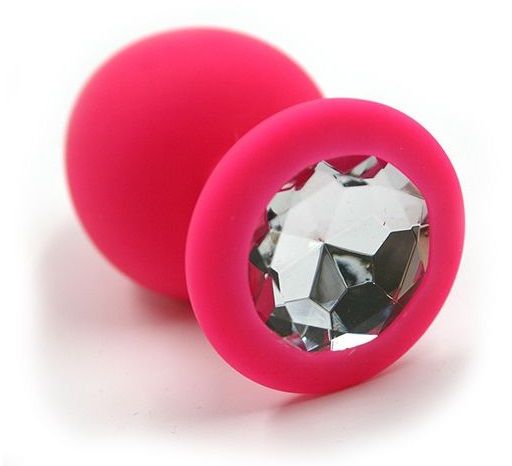 Розовая силиконовая анальная пробка с прозрачным кристаллом - 7 см. - Kanikule - купить с доставкой в Москве