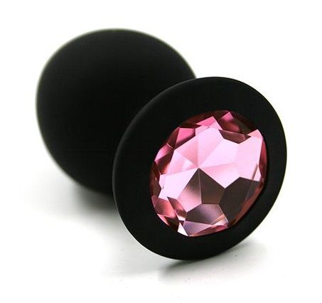 Чёрная силиконовая анальная пробка с светло-розовым кристаллом - 7 см. - Kanikule - купить с доставкой в Москве