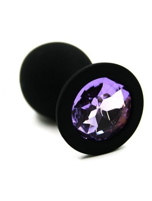 Чёрная силиконовая анальная пробка с светло-фиолетовым кристаллом - 7 см. - Kanikule - купить с доставкой в Москве