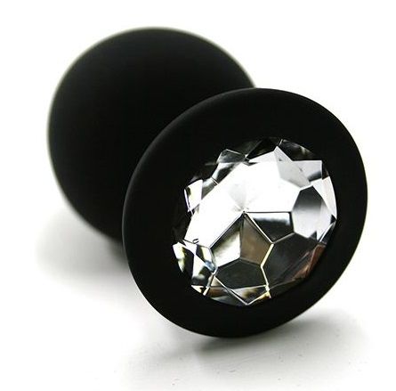 Чёрная силиконовая анальная пробка с прозрачным кристаллом - 7 см. - Kanikule - купить с доставкой в Москве