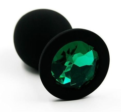 Чёрная силиконовая анальная пробка с изумрудным кристаллом - 7 см. - Kanikule - купить с доставкой в Москве