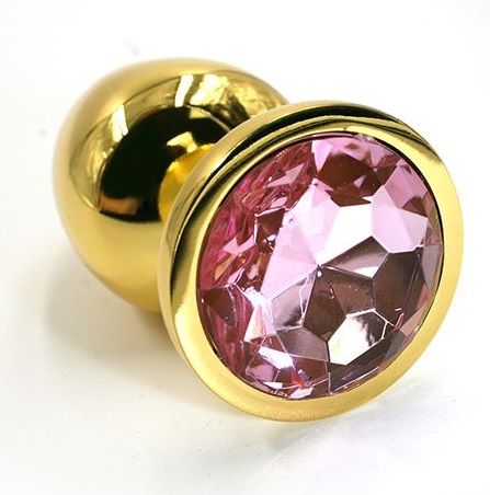 Золотистая алюминиевая анальная пробка с светло-розовым кристаллом - 6 см. - Kanikule - купить с доставкой в Москве