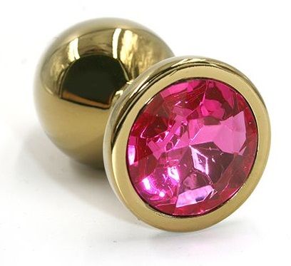Золотистая алюминиевая анальная пробка с ярко-розовым кристаллом - 6 см. - Kanikule - купить с доставкой в Москве