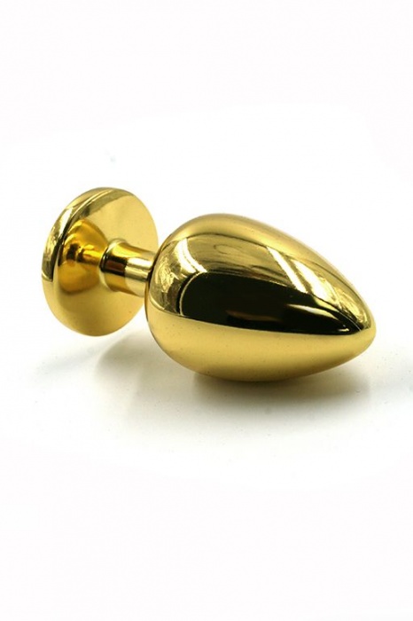 Золотистая алюминиевая анальная пробка с голубым кристаллом - 6 см. - Kanikule - купить с доставкой в Москве