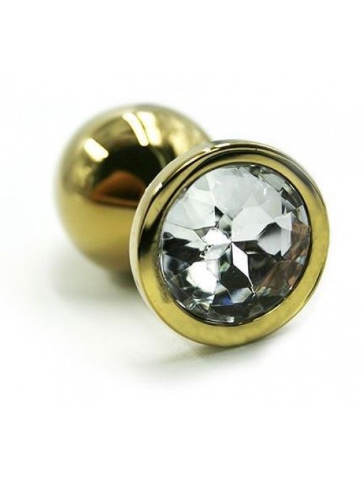 Золотистая алюминиевая анальная пробка с прозрачным кристаллом - 6 см. - Kanikule - купить с доставкой в Москве