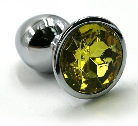 Серебристая алюминиевая анальная пробка с желтым кристаллом - 6 см. - Kanikule - купить с доставкой в Москве