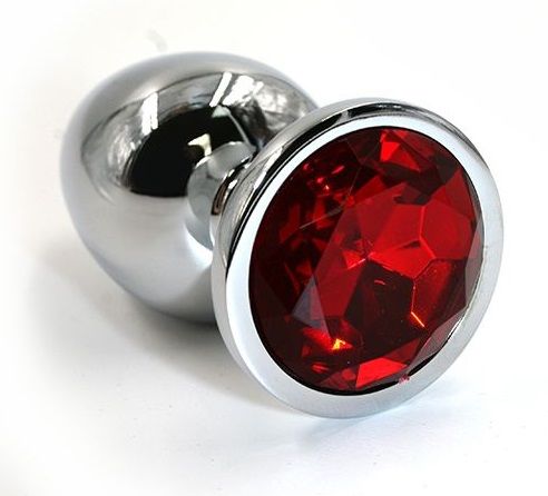 Серебристая алюминиевая анальная пробка с красным кристаллом - 7 см. - Kanikule - купить с доставкой в Москве