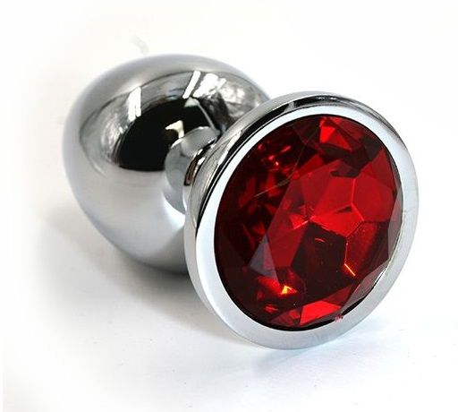 Серебристая алюминиевая анальная пробка с красным кристаллом - 6 см. - Kanikule - купить с доставкой в Москве