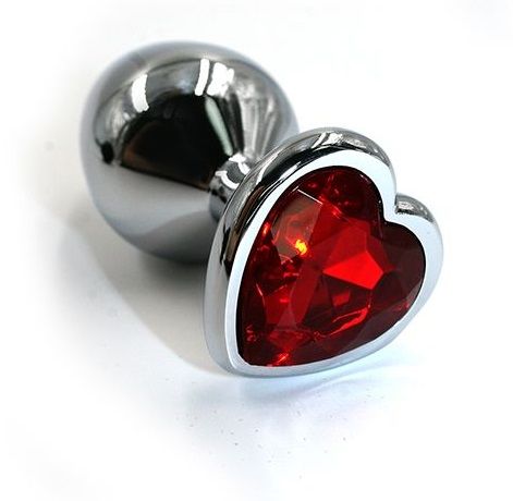 Серебристая анальная пробка с красным кристаллом-сердцем - 8,2 см. - Kanikule - купить с доставкой в Москве