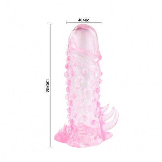 Розовая насадка на пенис с пупырышками и усиками - 13 см. - Baile - в Москве купить с доставкой