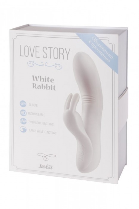 Белый вибратор Love story White Rabbit с клиторальным зайчиком - 21 см. - Lola toys