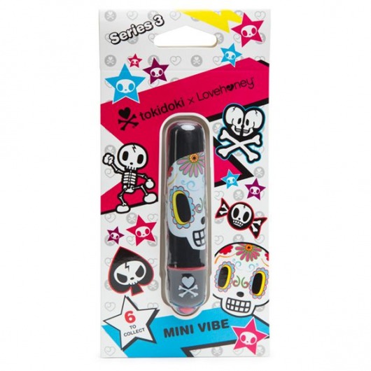 Чёрная вибропуля с раскрашенным черепом MINI BULLET VIBRATOR DIA DE LOS MUERTOS - Tokidoki