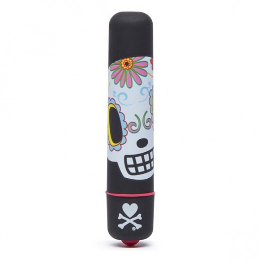 Чёрная вибропуля с раскрашенным черепом MINI BULLET VIBRATOR DIA DE LOS MUERTOS - Tokidoki