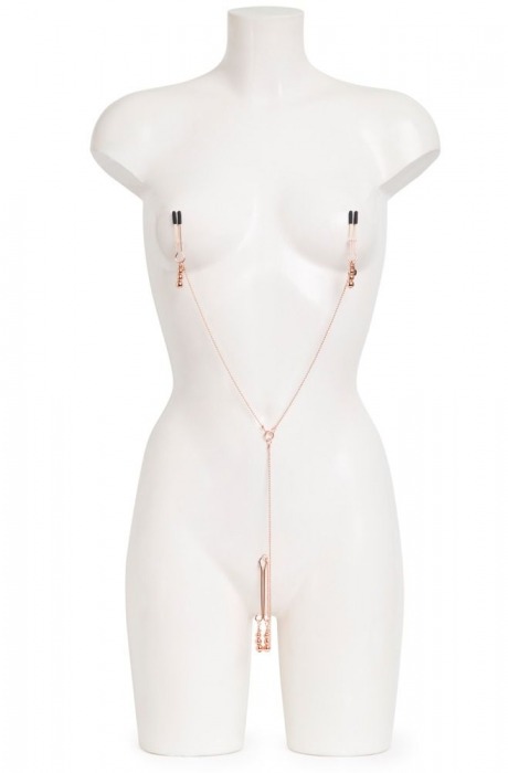 Золотистые зажимы для сосков и клитора All Sensation Nipple and Clitoral Chain - Fifty Shades of Grey - купить с доставкой в Москве