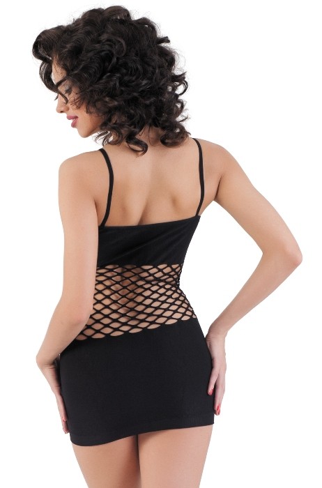 Черное бесшовное платье с вставками из крупной сетки - Erolanta купить с доставкой