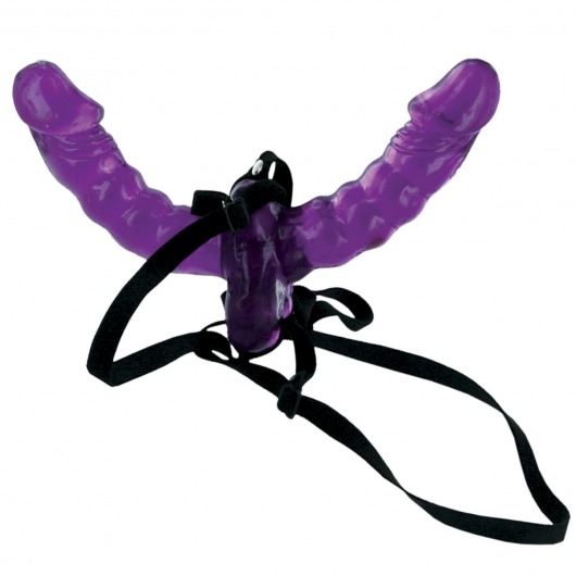 Фиолетовый страпон Double Delight Strap-on с вагинальной пробкой - 15 см. - Pipedream - купить с доставкой в Москве