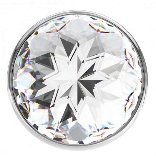 Большая серебристая анальная пробка Diamond Clear Sparkle Large с прозрачным кристаллом - 8 см. - Lola Games - купить с доставкой в Москве