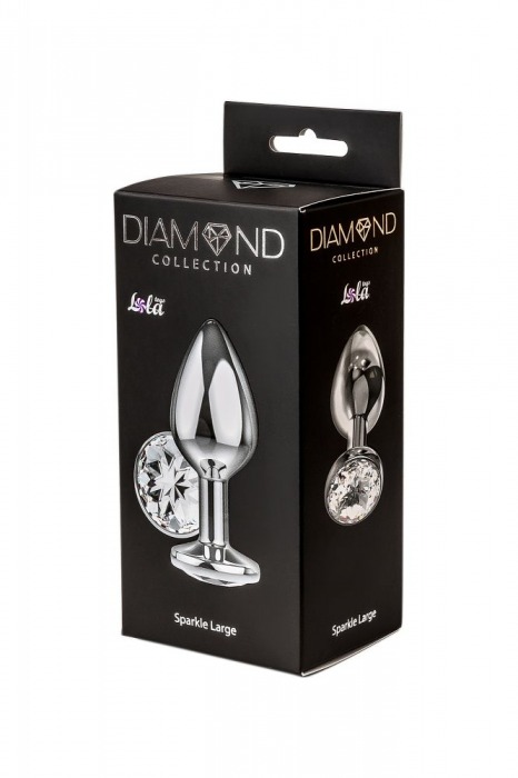 Большая серебристая анальная пробка Diamond Clear Sparkle Large с прозрачным кристаллом - 8 см. - Lola Games - купить с доставкой в Москве