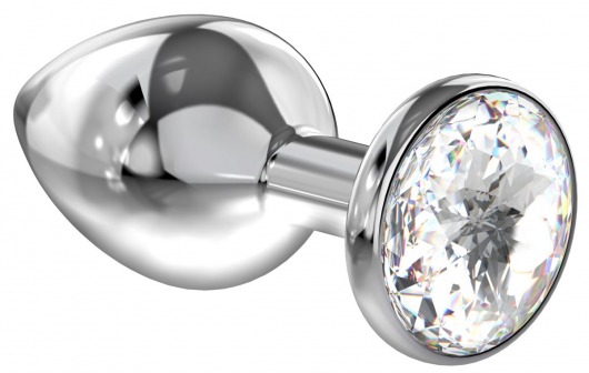 Большая серебристая анальная пробка Diamond Clear Sparkle Large с прозрачным кристаллом - 8 см. - Lola Games - купить с доставкой в Москве