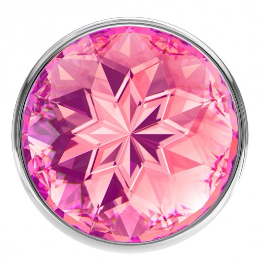 Большая серебристая анальная пробка Diamond Pink Sparkle Large с розовым кристаллом - 8 см. - Lola Games - купить с доставкой в Москве