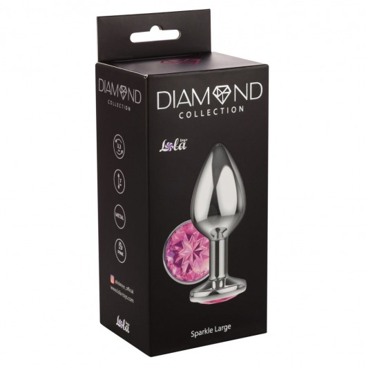 Большая серебристая анальная пробка Diamond Pink Sparkle Large с розовым кристаллом - 8 см. - Lola Games - купить с доставкой в Москве