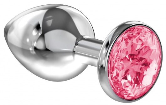 Большая серебристая анальная пробка Diamond Pink Sparkle Large с розовым кристаллом - 8 см. - Lola Games - купить с доставкой в Москве