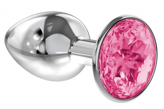 Малая серебристая анальная пробка Diamond Pink Sparkle Small с розовым кристаллом - 7 см. - Lola Games - купить с доставкой в Москве