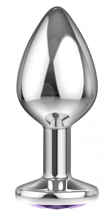 Большая серебристая анальная пробка Diamond Purple Sparkle Large с фиолетовым кристаллом - 8 см. - Lola Games - купить с доставкой в Москве