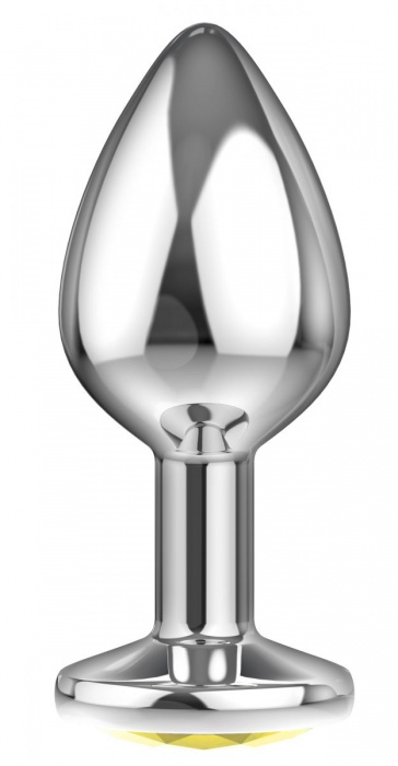 Большая серебристая анальная пробка Diamond Yellow Sparkle Large с жёлтым кристаллом - 8 см. - Lola Games - купить с доставкой в Москве