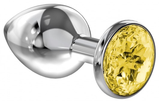 Большая серебристая анальная пробка Diamond Yellow Sparkle Large с жёлтым кристаллом - 8 см. - Lola Games - купить с доставкой в Москве