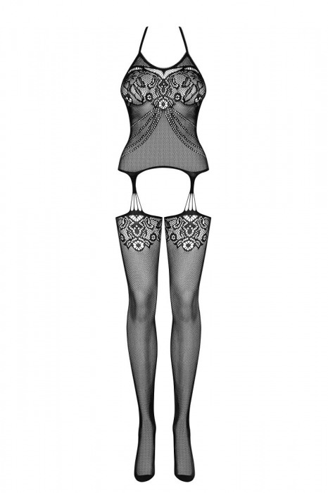 Ажурный комбинезон с интимным доступом и открытой спинкой - Obsessive купить с доставкой