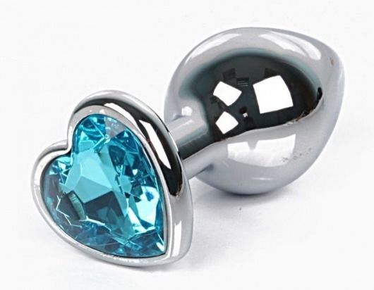 Серебристая анальная пробка с голубым кристаллом-сердцем размера L - 9,5 см. - Vandersex - купить с доставкой в Москве